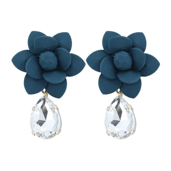 Adriatic Sea Breezy Blue Lily Earrings - Crystal Drop