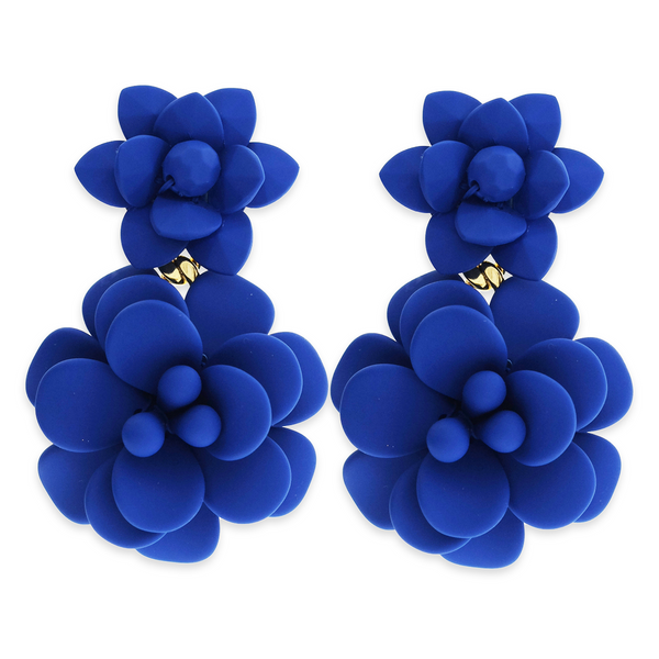 Blue Capri Hibiscus Silk Effect - Double Pendant Earrings