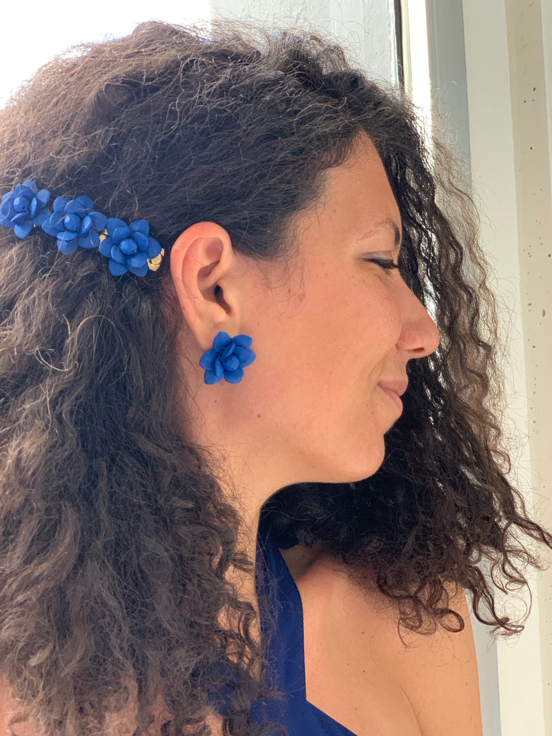 Blue Capri Stud Lily Earrings - Silk Effect