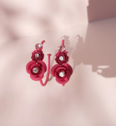 Murano Violetta Floral Hoop Earrings with Crystals - Silk Effect