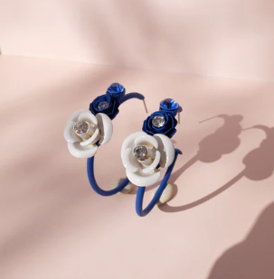 Murano Violetta Floral Hoop Earrings with Crystals - Silk Effect