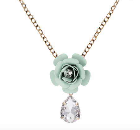 Camellia Necklace with Crystal Drop - Silk Effect
