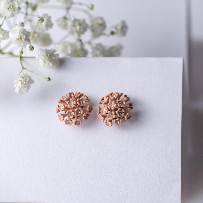 Murano Sunset Pink Dandelion Stud Earrings Encrusted with Crystals - Silk Effect
