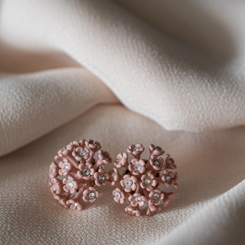 Murano Sunset Pink Dandelion Stud Earrings Encrusted with Crystals - Silk Effect