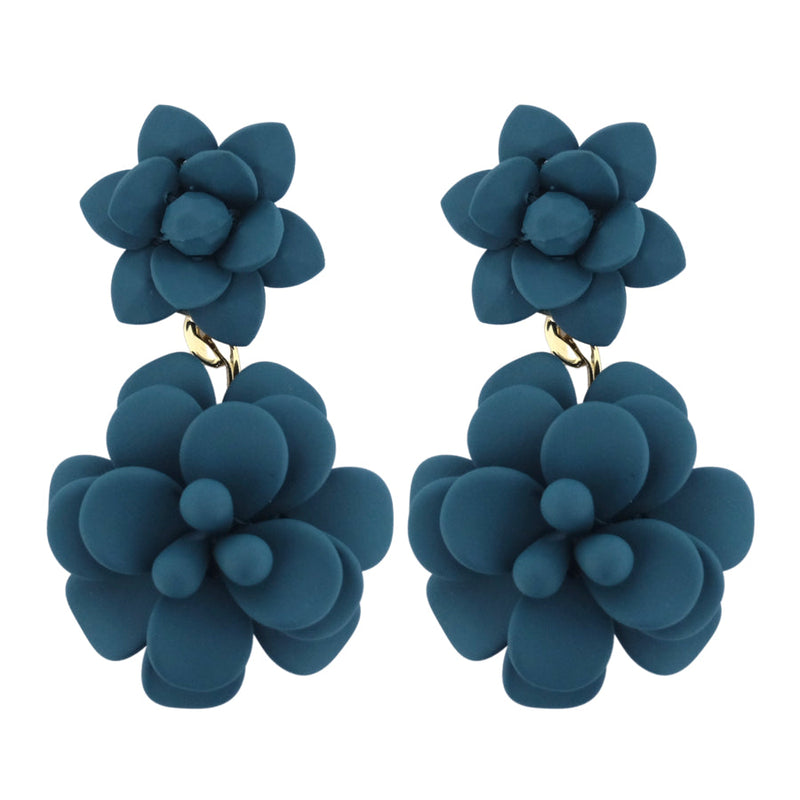 Adriatic Sea Breezy Blue Hibiscus Silk Effect - Double Pendant Earrings
