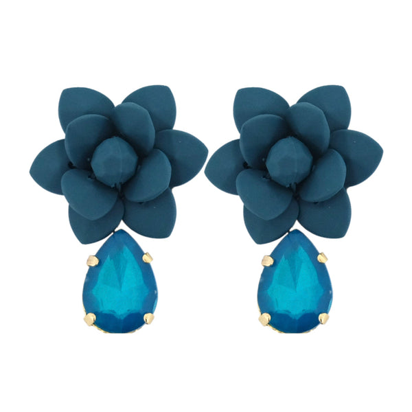 Adriatic Sea Breezy Blue Lily Earrings - Hand Painted Resin Drop