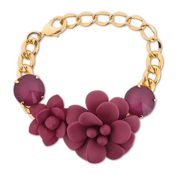 Hibiscus and Lily Bracelet with Diamond Cut Hand painted Resin Stones