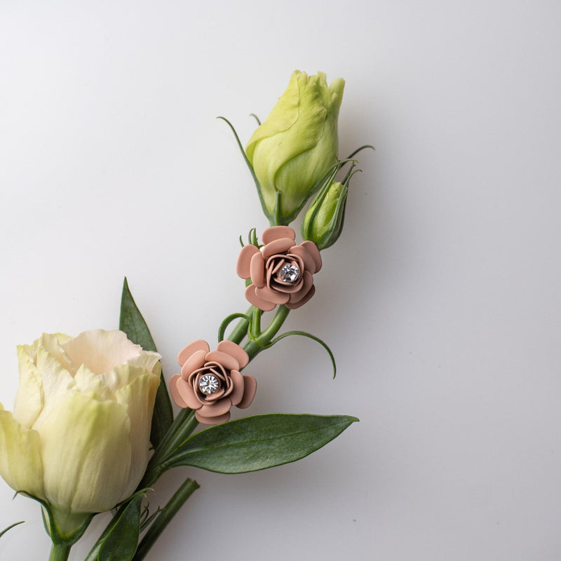Camellia Stud Earrings with crystal - Silk Effect