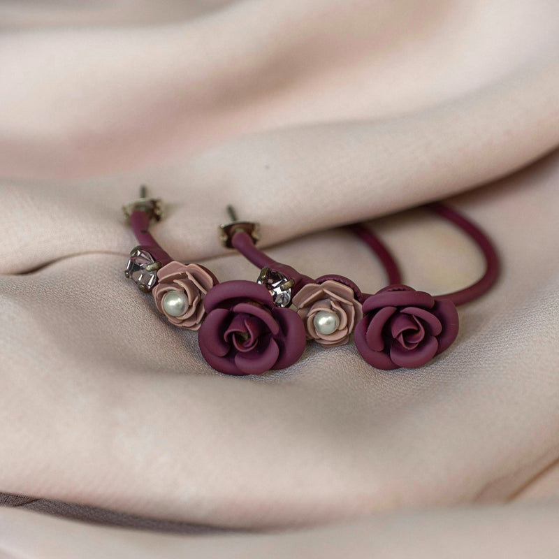 Tuscany Grape Purple Violetta Floral Hoop Earrings with Crystals - Silk effect