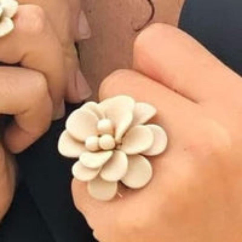 Italian Sand Beige Hibiscus Silk Effect Adjustable Ring