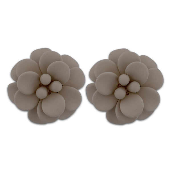 Italian Dove Grey Modern Marble Hibiscus Stud Earrings - Silk Effect