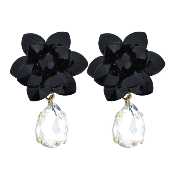 Midnight Gala Black Lily Earrings Laquer Effect - Crystal drop