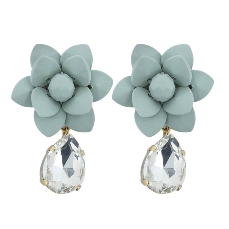 Roman Light Mint Lily Earrings Silk Effect - Crystal Drop