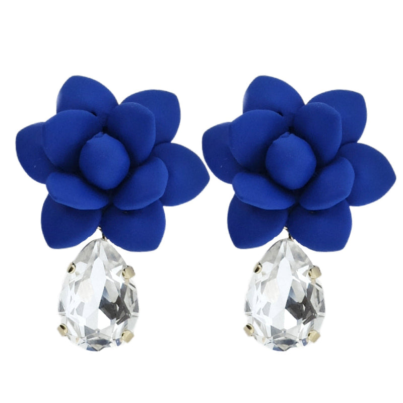 Blue Capri Lily Earrings Silk Effect - Crystal Drop