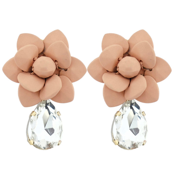 Murano Pink Sunset Lily Earrings Silk Effect - Crystal drop