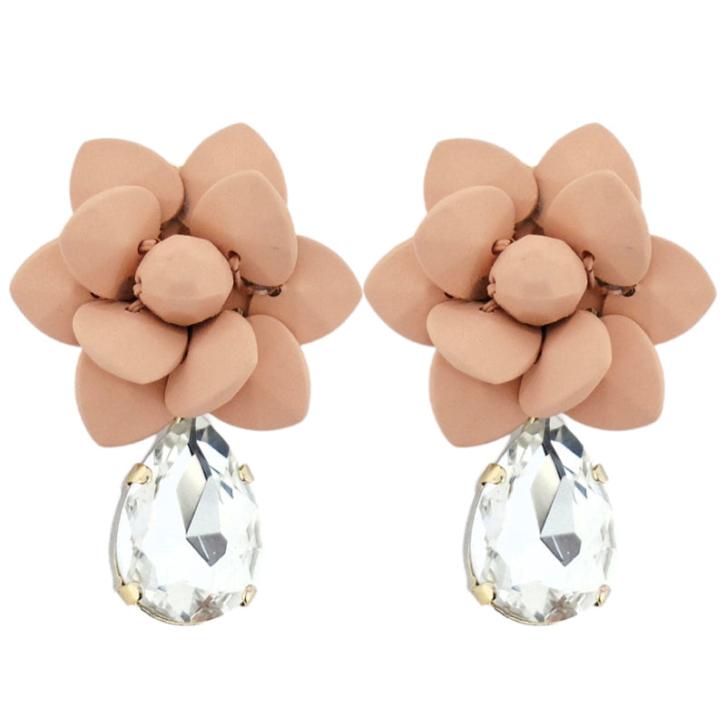 Murano Pink Sunset Lily Earrings Silk Effect - Crystal drop