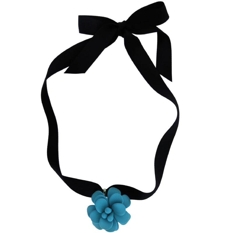 Portofino Bright Turquoise Hibiscus Retro Dangle Choker Necklace