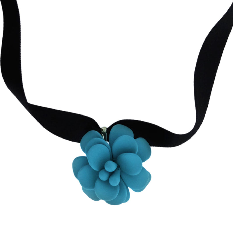 Portofino Bright Turquoise Hibiscus Retro Dangle Choker Necklace