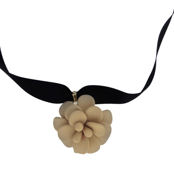 Italian Sand Beige Hibiscus Retro Dangle Choker Necklace