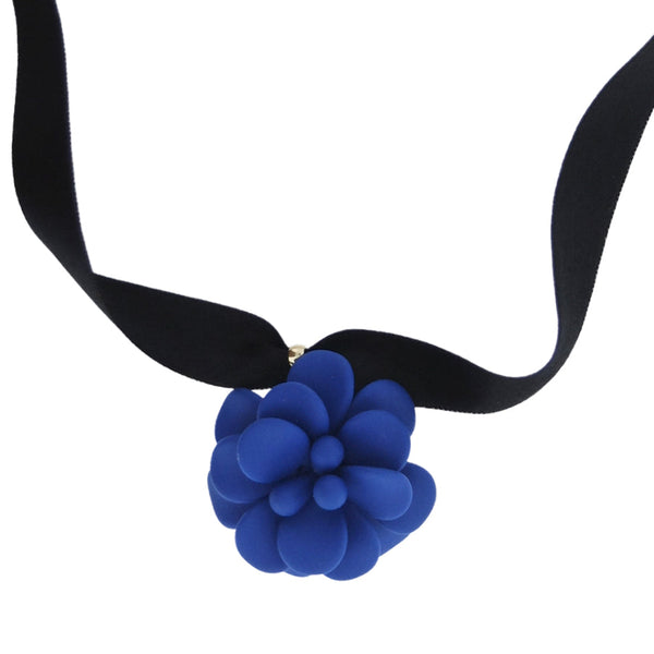 Blue Capri Hibiscus Retro Dangle Choker Necklace