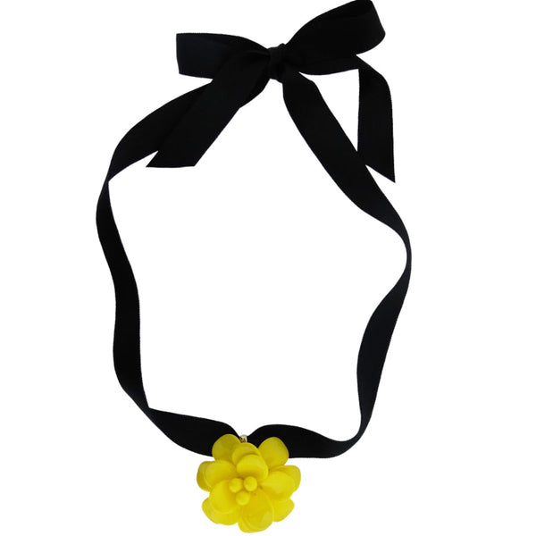 Amalfi Yellow Hibiscus Retro Dangle Choker Necklace