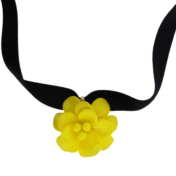 Amalfi Yellow Hibiscus Retro Dangle Choker Necklace