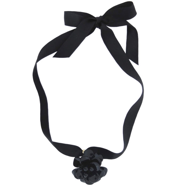 Midnight Gala Black Hibiscus Retro Dangle Choker Necklace