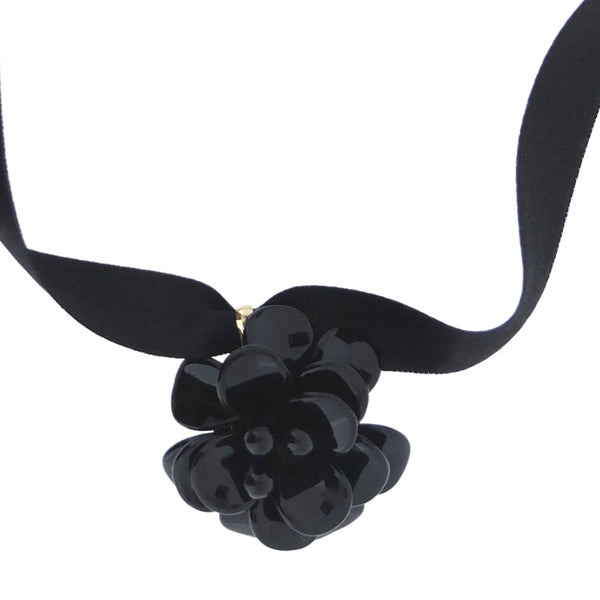 Midnight Gala Black Hibiscus Retro Dangle Choker Necklace