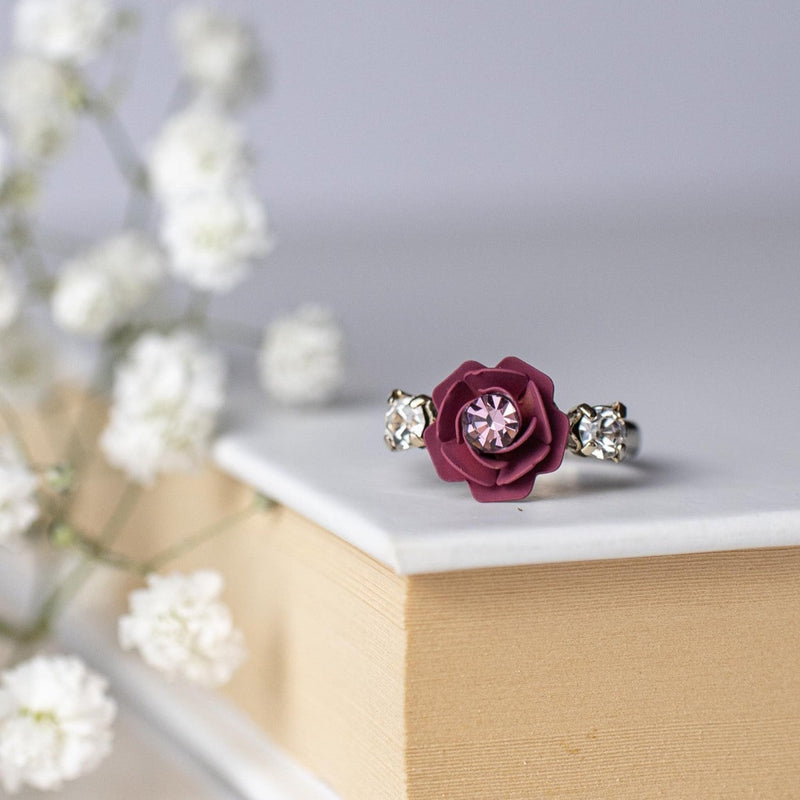 Camellia Adjustable Ring with crystals