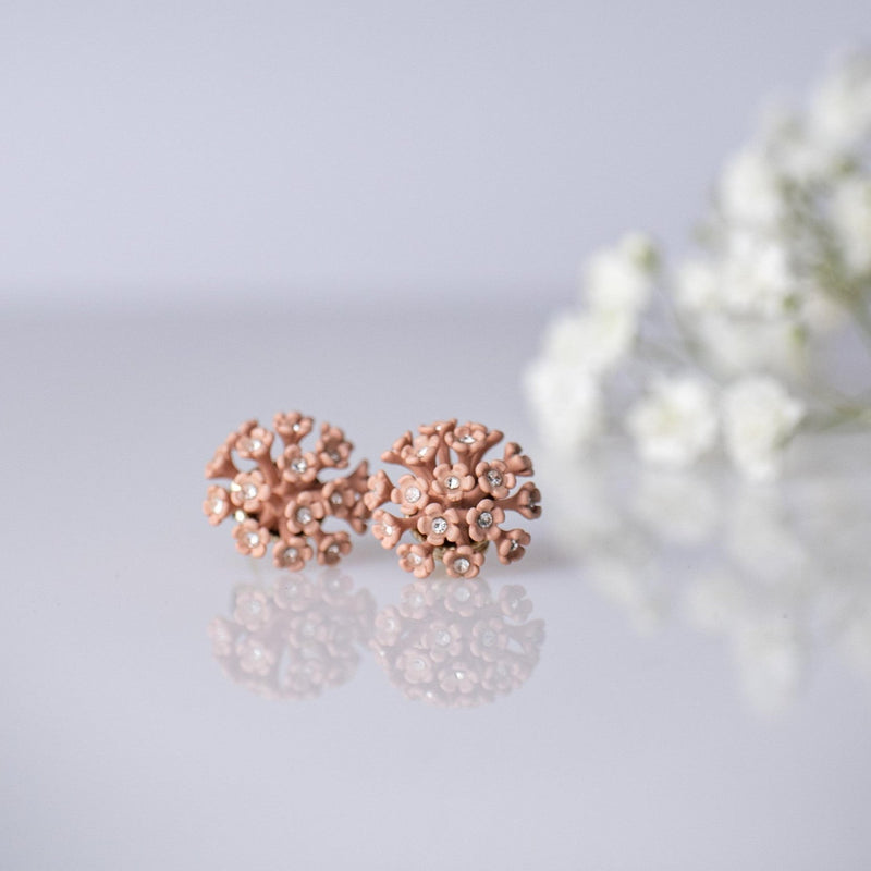 Murano Sunset Pink Dandelion Stud Earrings Encrusted with Crystals - Silk Effect