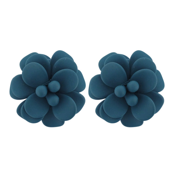 Adriatic Sea Breezy Blue Hibiscus Stud Earrings - Silk Effect