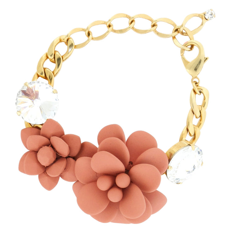 Terracotta Hibiscus and Lily Bracelet with Diamond Cut Crystals