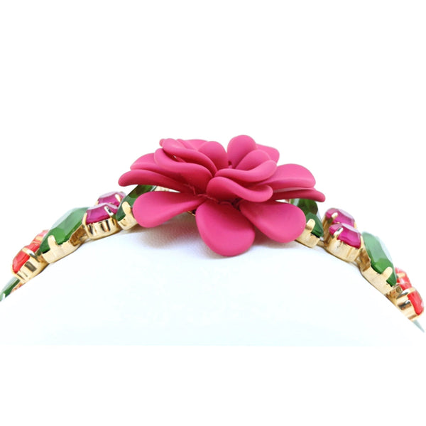 "La Dolce Vita" Hibiscus Sicilian Bougainvillea Hot Pink Bracelet with Hand Painted Resin Stones