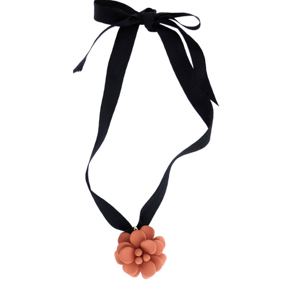 Terracotta Hibiscus Retro Dangle Choker Necklace