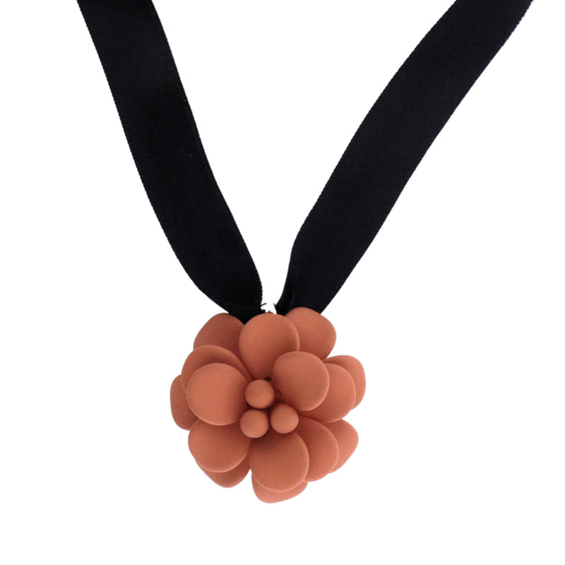 Terracotta Hibiscus Retro Dangle Choker Necklace