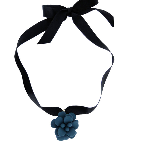 Adriatic Sea Breezy Blue Hibiscus Retro Dangle Choker Necklace