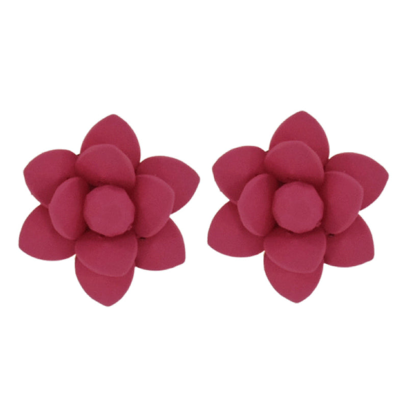 Sicilian Bougainvillea Hot Pink Stud Lily Earrings - Silk Effect