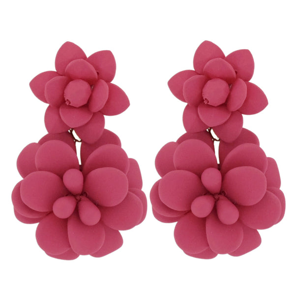 Sicilian Bouganivillea Hot Pink Hibiscus Silk Effect - Double Pendant Earrings