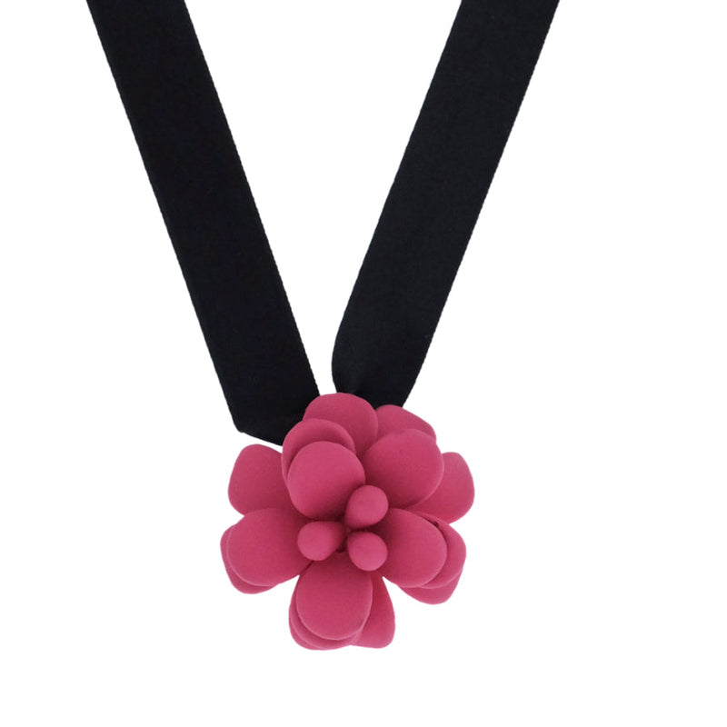 Sicilian Bougainvillea Hot Pink Hibiscus Retro Dangle Choker Necklace