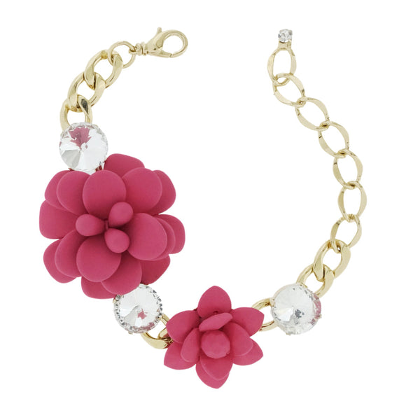 Hibiscus and Lily Bracelet with Diamond Cut Crystals
