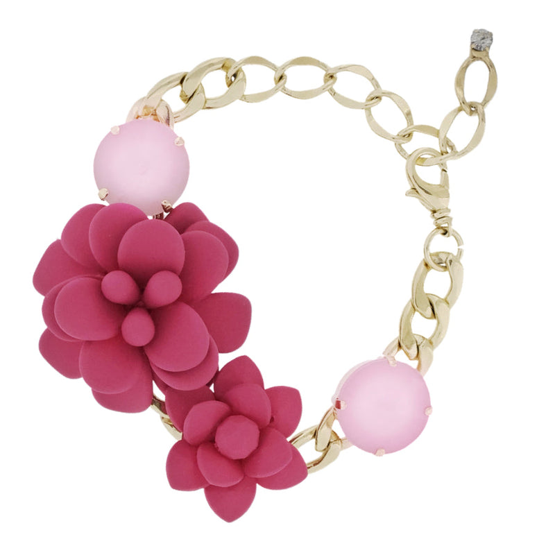 Hibiscus and Lily Bracelet with Diamond Cut Hand painted Resin Stones