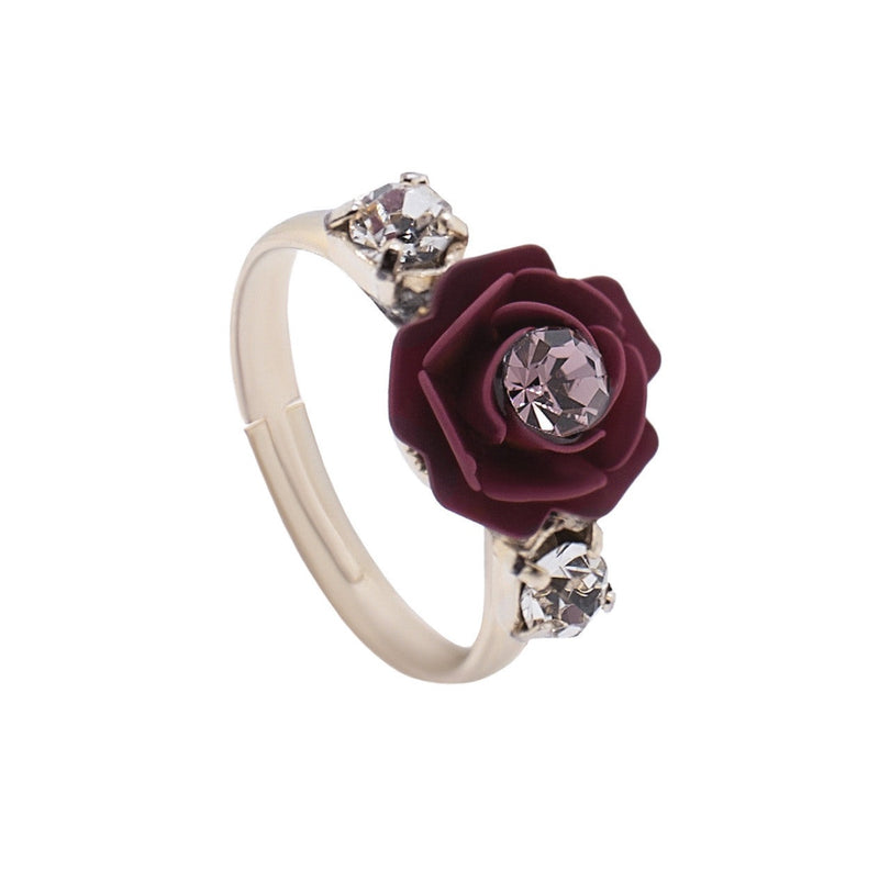 Camellia Adjustable Ring with crystals
