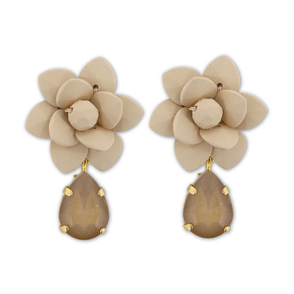 Italian Sand Beige Lily Earrings Silk Effect - Handpainted Gold Resin Drop
