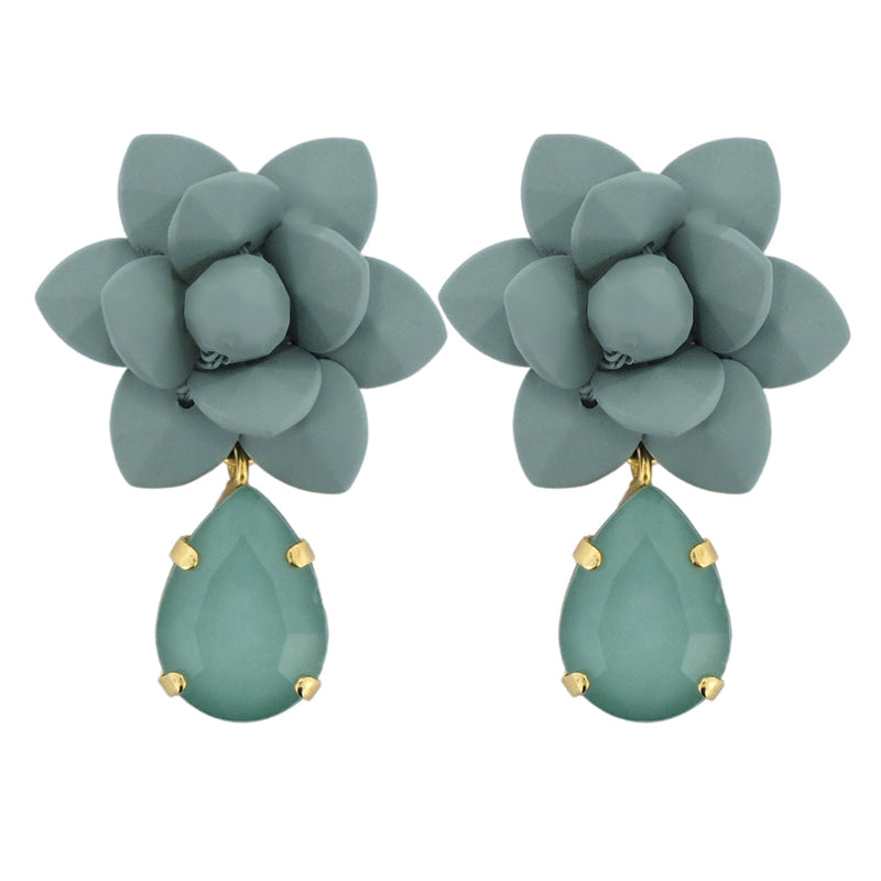 Roman Light Mint Lily Earrings Silk Effect - Hand painted Resin Drop