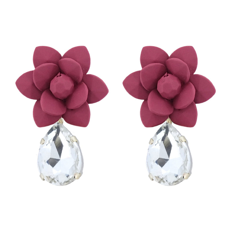 Tuscany Grape Purple Lily Earrings Silk Effect - Crystal Drop