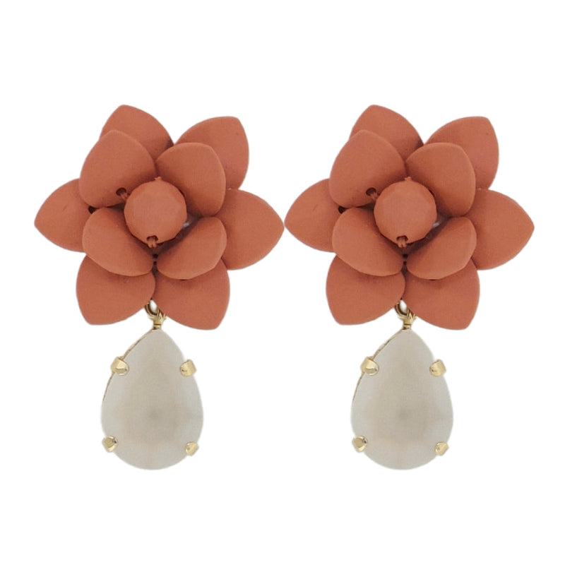 Terracotta Lily Earrings Silk Effect -  Satin Crystal Drop