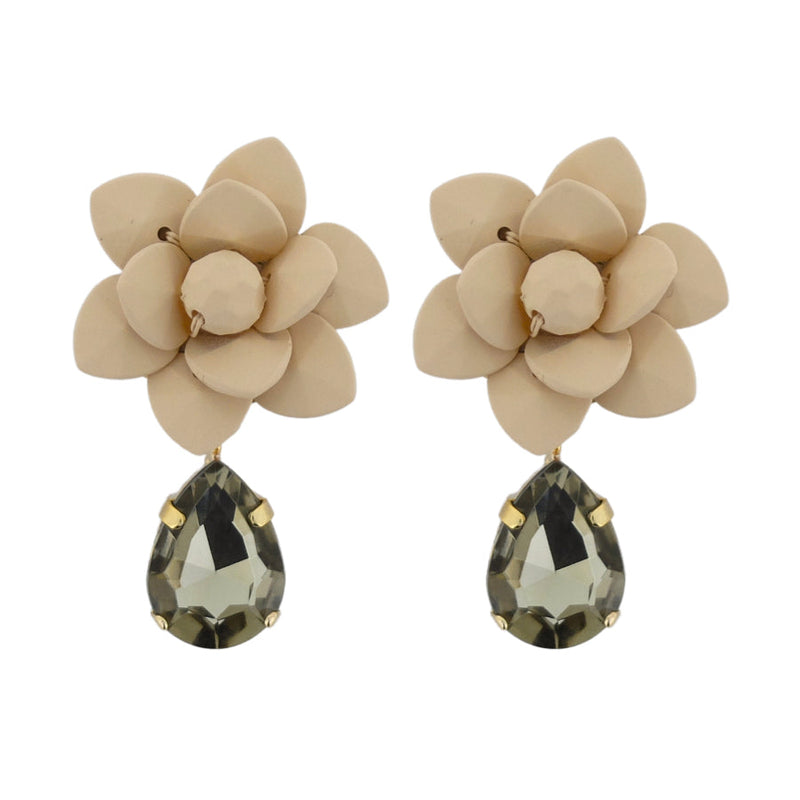 Italian Sand Beige Lily Earrings Silk Effect - Black Diamond Drop