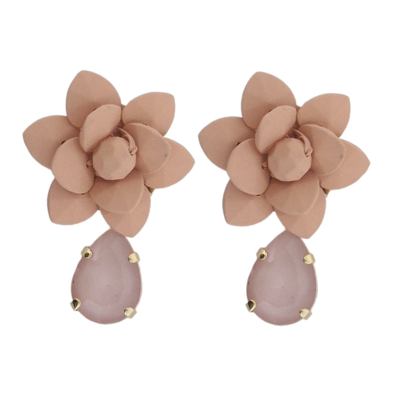 Murano Pink Sunset Lily Earrings Silk Effect - Hand painted Pink Resin drop