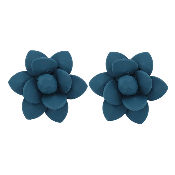 Adriatic Sea Breezy Blue Stud Lily Earrings - Silk Effect