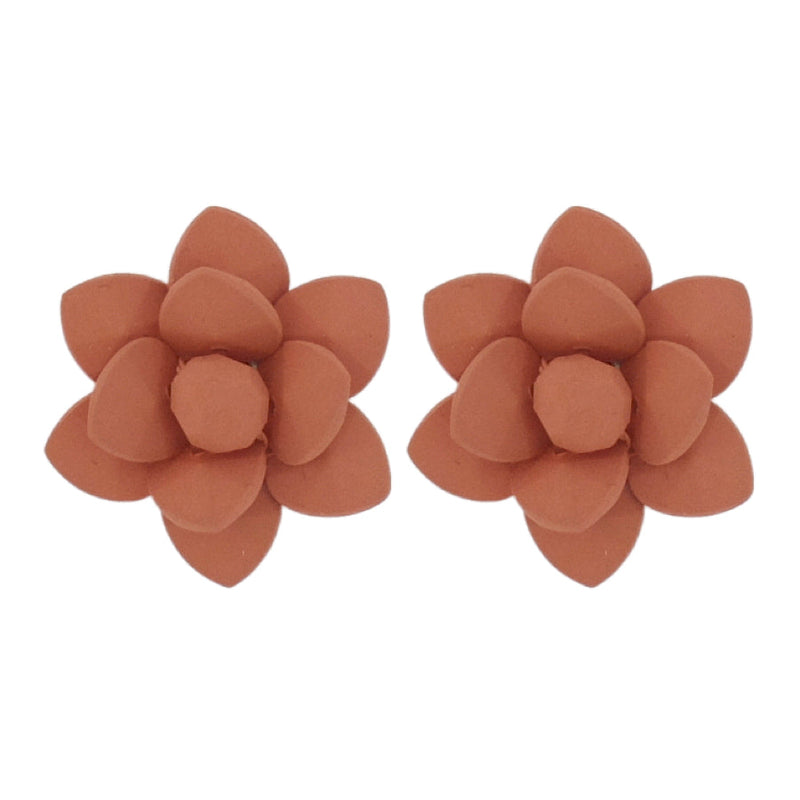 Terracotta Stud Lily Earrings - Silk Effect